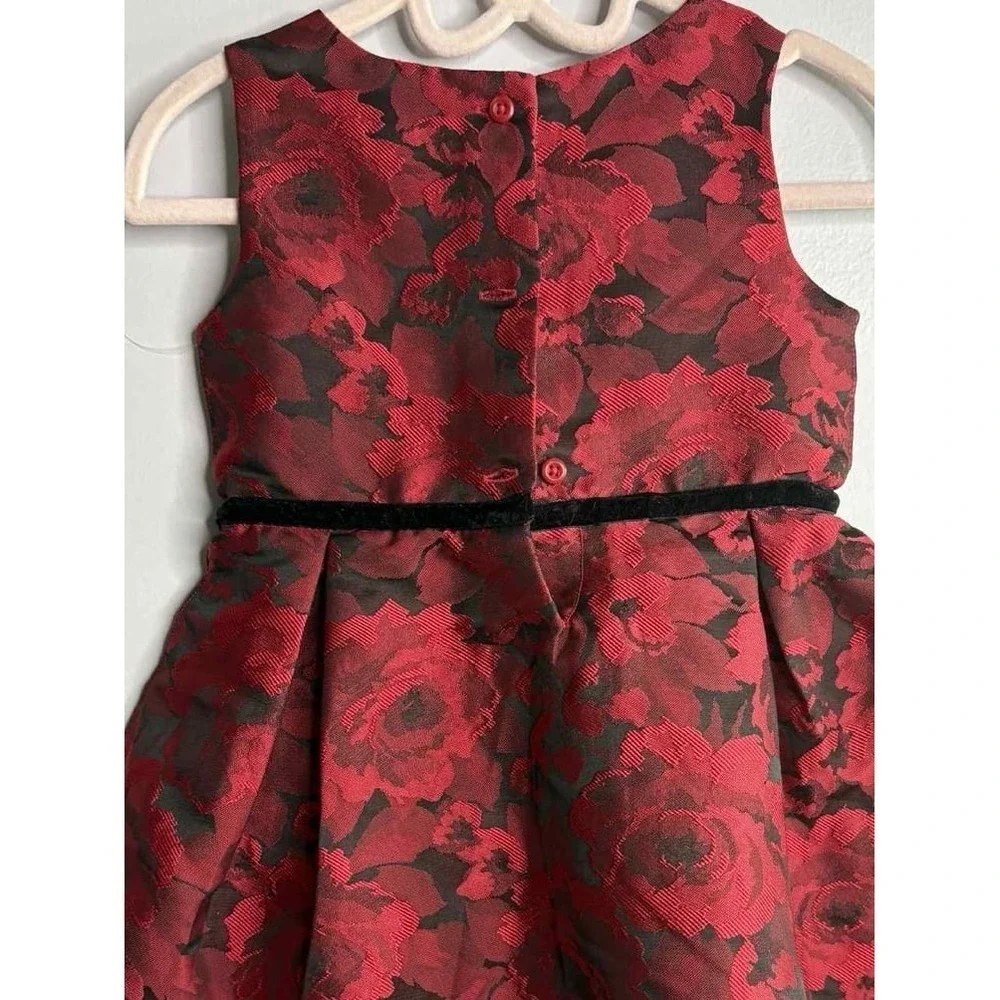 NWT The Children's Place Girls Size 3T Red Floral Jacquard Pleated Dress